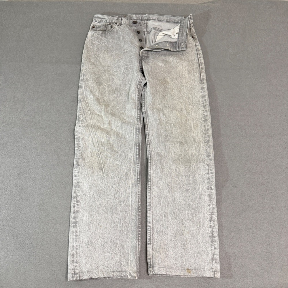 Levis 501 Jeans Men 32x30 Gray Acid Wash Cotton Made in USA Vintage Button Fly